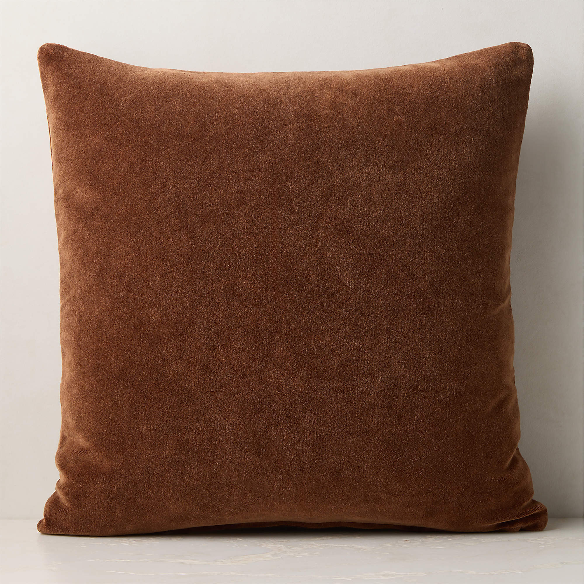 Encino Sienna Brown Organic Cotton Stonewashed Velvet Throw Pillow Cover 23"x23" + Reviews | CB2 | CB2