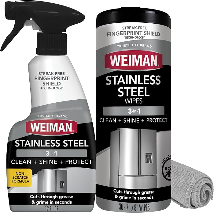 Weiman Stainless Steel Cleaner & Polish Kit, 3 Piece - Spray, Wipes & Cloth, Anti-Fingerprint, Re... | Amazon (US)