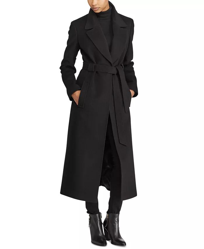 Women's Wool Blend Belted Maxi Wrap Coat | Macy's