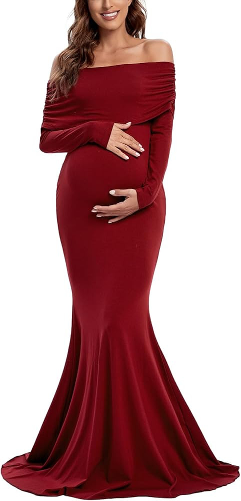 Glampunch Off Shoulders Maternity Dress Long Sleeve Ruched Maternity Gown Baby Shower Photography... | Amazon (US)