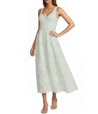Sarah Laser Cut Embroidery Sweetheart Neck Sleeveless A-Line Maxi Dress | Dillard's