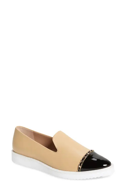 Karl Lagerfeld Paris Caralee Cap Toe Slip-On Sneaker in Beige/Black Leather at Nordstrom, Size 6 | Nordstrom