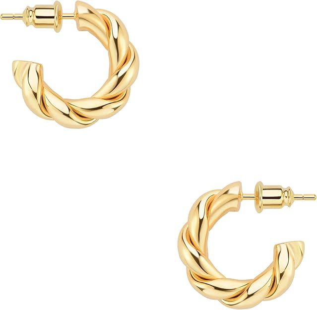 Wowshow Gold Hoop Earrings 14k Gold Plated Twisted Rope Round Chunky Hoop Earrings Gift for Women | Amazon (US)