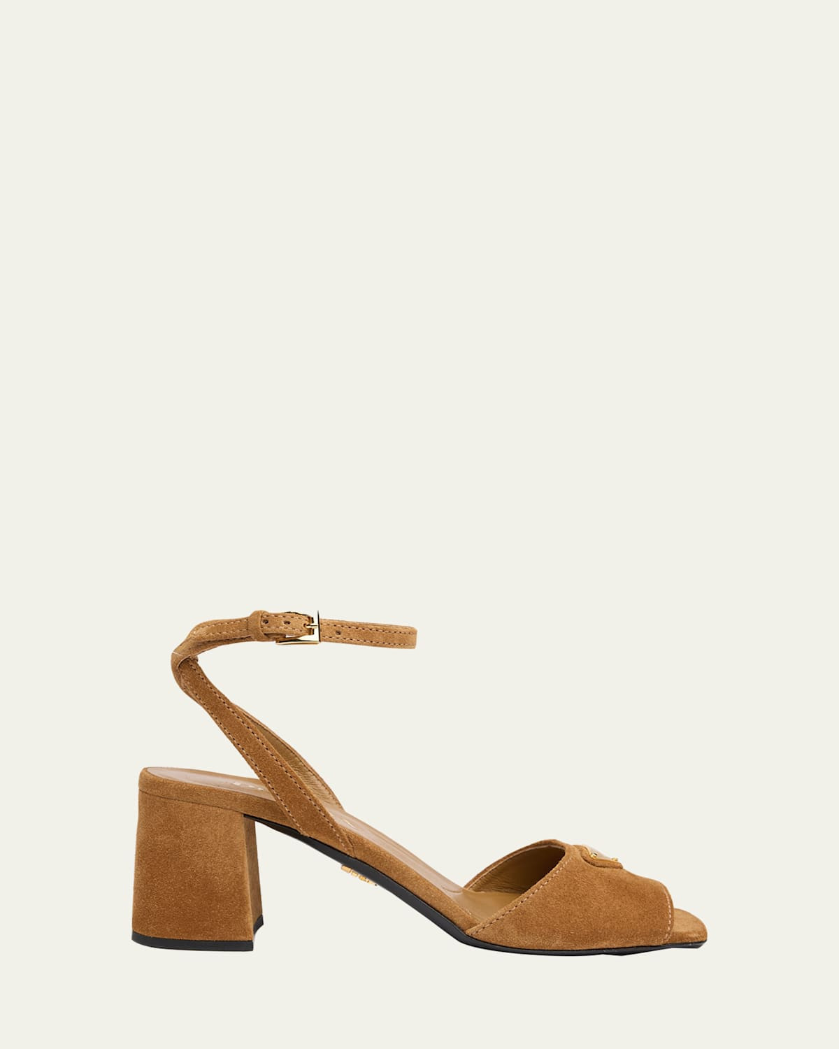 65mm Triangle Logo Suede Block-Heel Sandals | Bergdorf Goodman