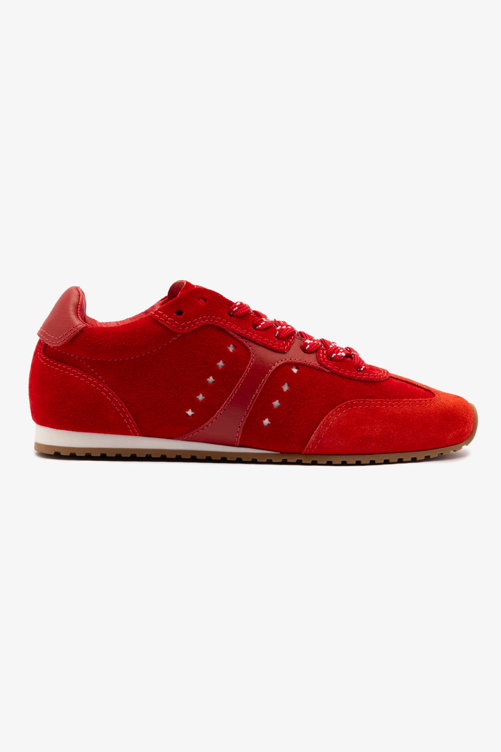 Stella Sneaker In Scarlet Suede and Blood Red Leather | Larroude