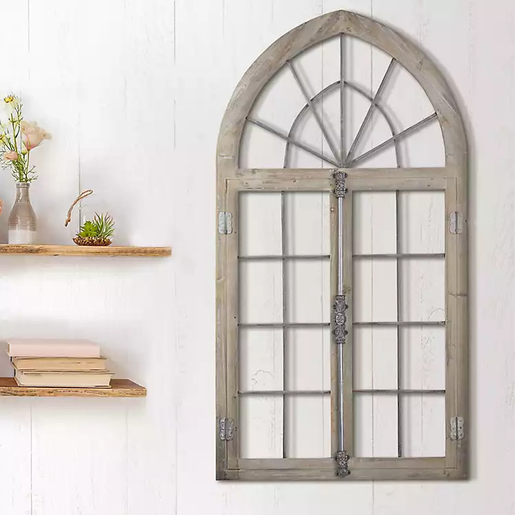 Whitewashed Arch Window Plaque with Metal Hinge | Kirkland's Home