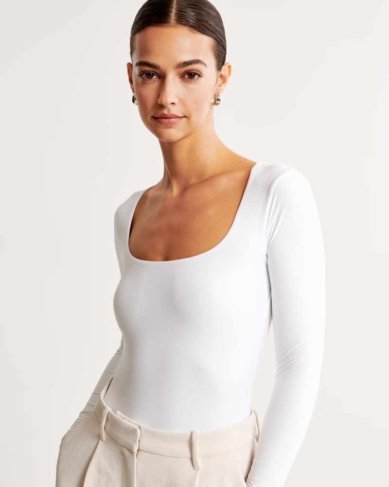 Soft Matte Seamless Long-Sleeve Squareneck Bodysuit | Abercrombie & Fitch (US)