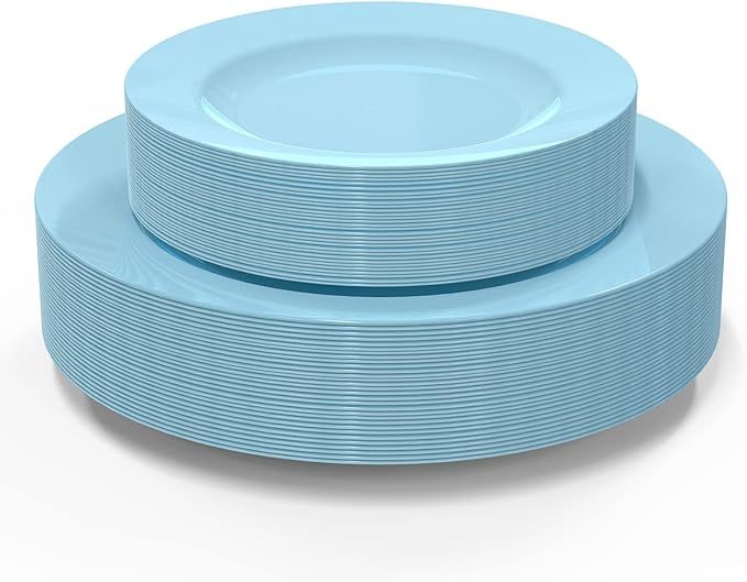 POSATE 60PCS Baby Blue Disposable Plastic Plates, Heavy Duty Plates for Wedding/Party, 30PCS Dinn... | Amazon (US)