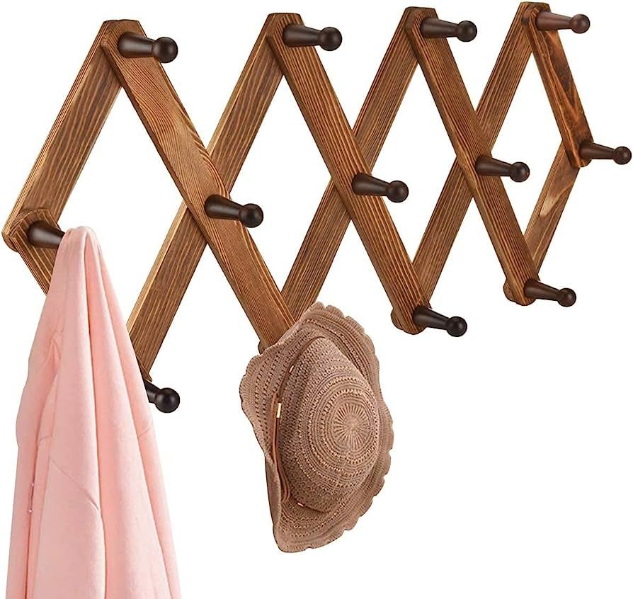 Homode Vintage Wood Expandable Peg Rack- Multi-Purpose Accordion Wall Hangers with 13 Hooks for H... | Amazon (US)