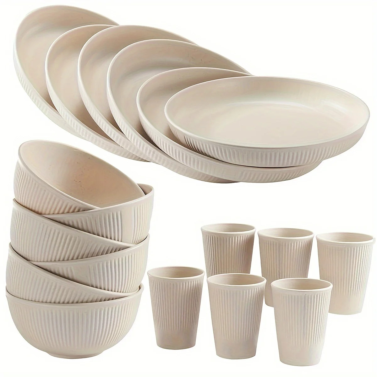 18pcs/set Wheat Straw Dinnerware Sets Unbreakable Reusable Dinnerware Set Kitchen Cups Plates And... | Walmart (US)