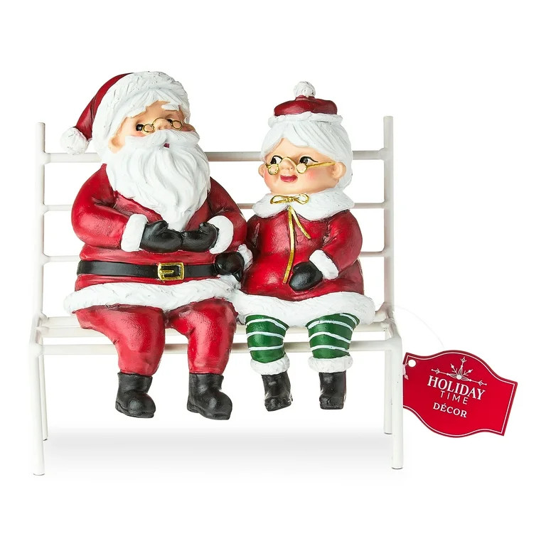 Santa and Mrs. Claus Sitting on Bench Christmas Decoration, Multicolor, 7", by Holiday Time | Walmart (US)
