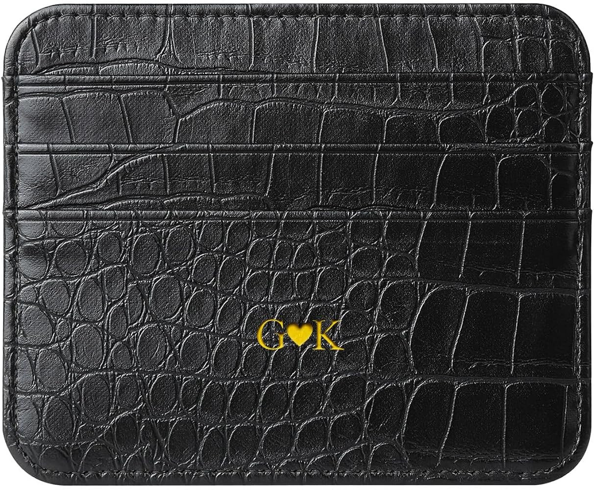 Custom Name Initials Front Pocket Wallet, Crocodile Pattern PU Leather Credit Card Holder, Person... | Amazon (US)