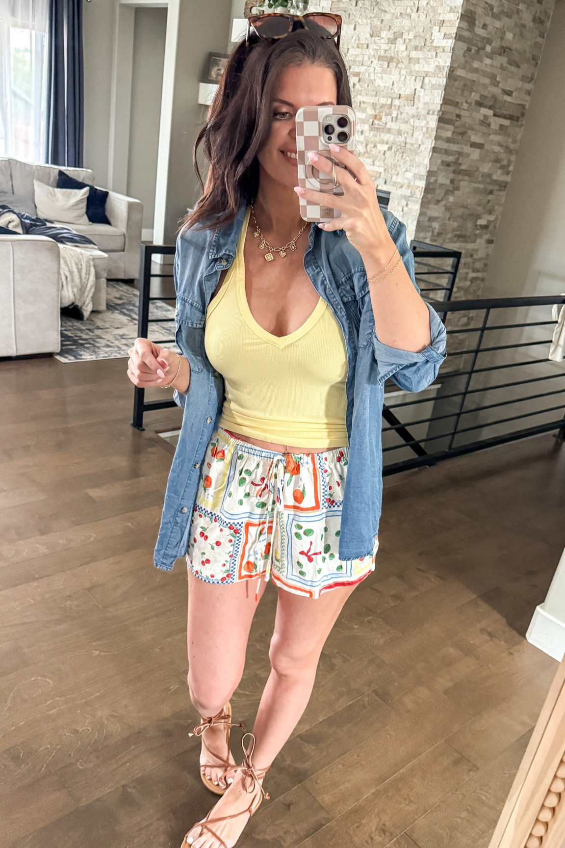 Comfy summer outfit Inspo ☀️ I’m obsessed with the print on these cute little linen shorts! 

#LTKSeasonal #LTKFindsUnder50 #LTKStyleTip