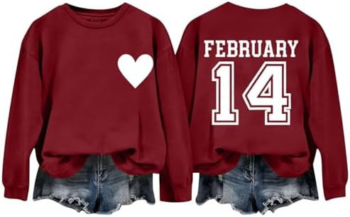 Womens Valentines Sweatshirts February 14 Heart Graphic Fashion Pullover Tops Long Sleeve Valenti... | Amazon (US)