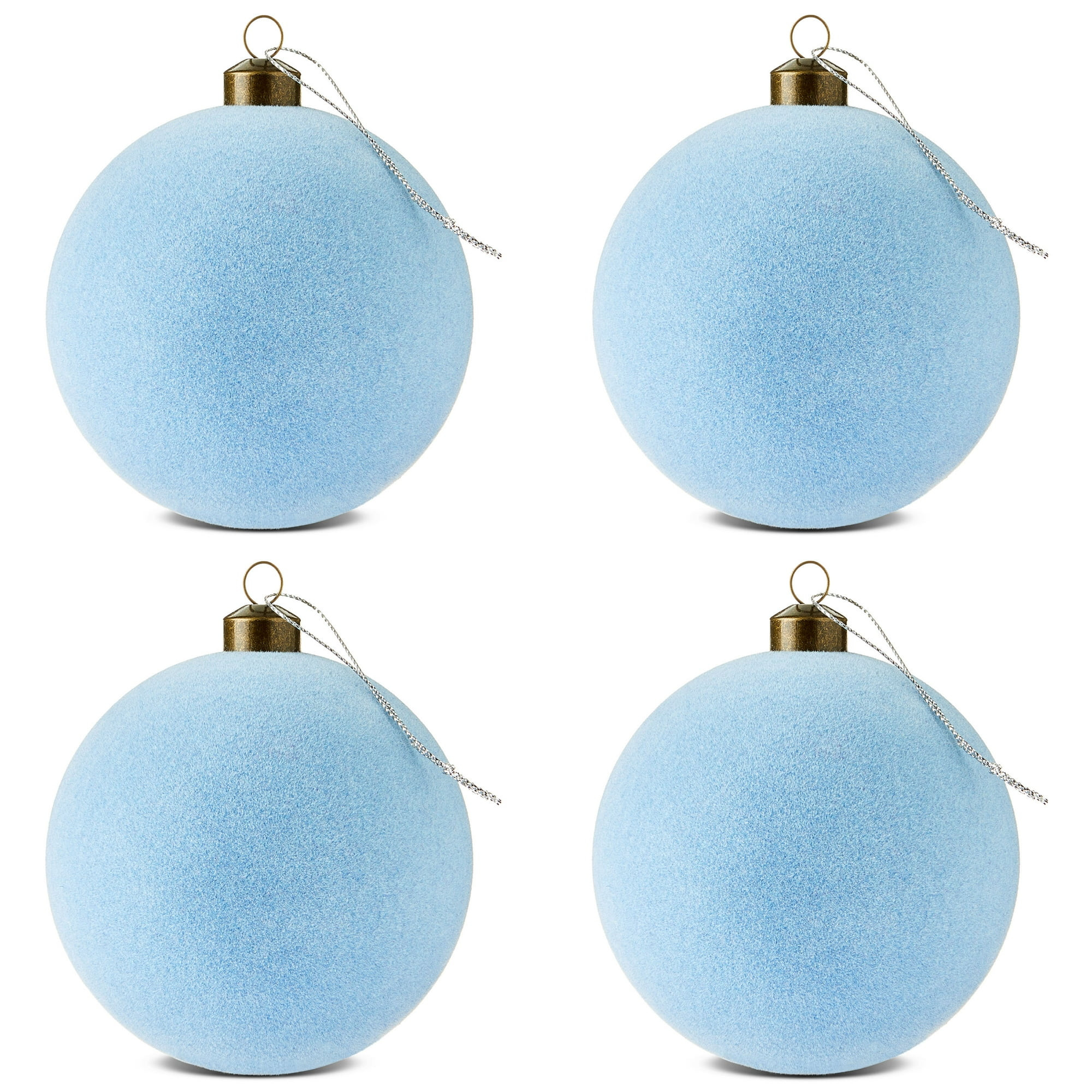4 Count Light Blue Velvet-Feel Ball Christmas Ornaments, 4.5", by Holiday Time | Walmart (US)