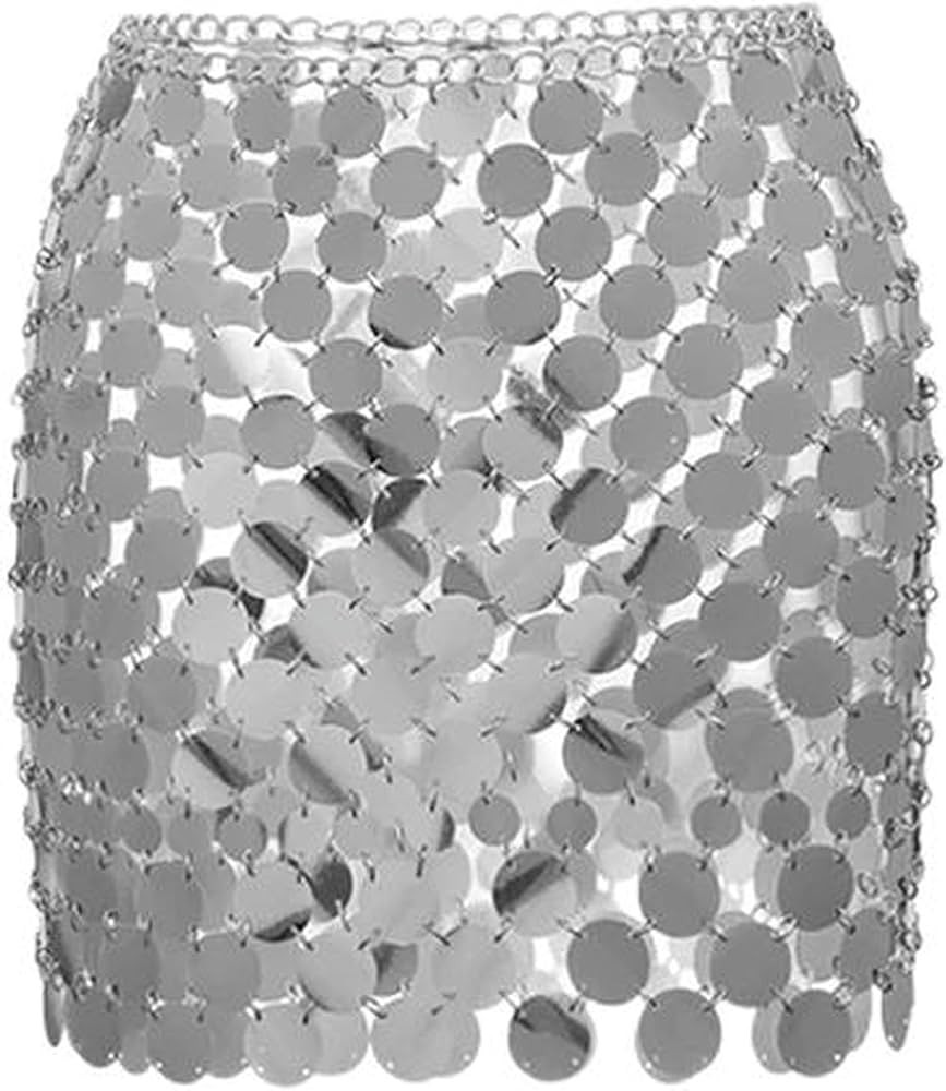 Sexy Trendy Women Metal Mirror Disc Mini Skirt Paillette Sequins Body Chain Nightclub Party Y2k H... | Amazon (UK)