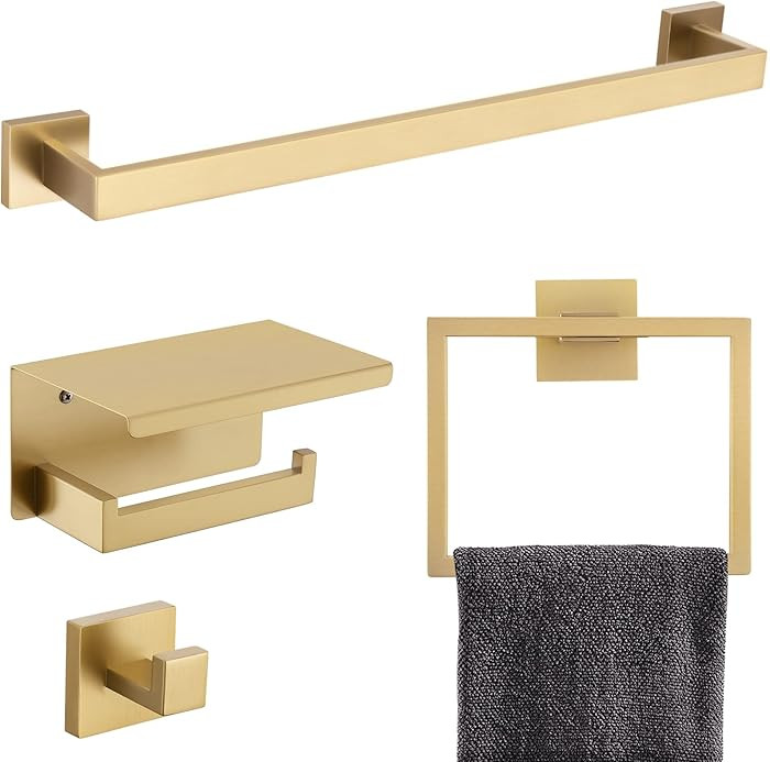 Brushed Gold Bathroom Towel Bar Holder Sets Premium Stainless Steel 4-Piece Bathroom Hardware Set... | Amazon (US)