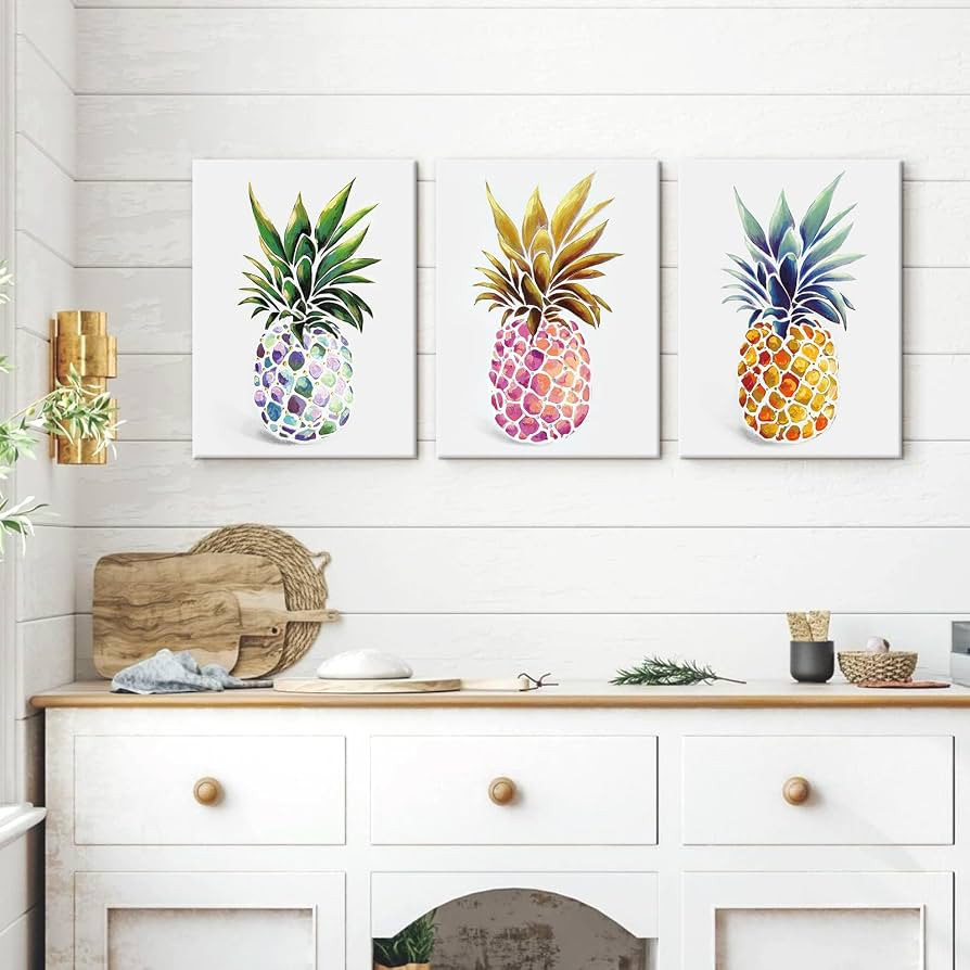 SEVEN WALL ARTS 3 Piece Abstract Still Life Canvas Painting Colorful Hawaii Pineapple Tropical Fo... | Amazon (US)