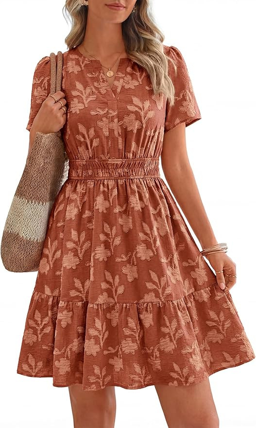 PRETTYGARDEN Womens 2026 Summer Mini Dress with Pockets Floral Short Sleeve V Neck Elastic Waist ... | Amazon (US)