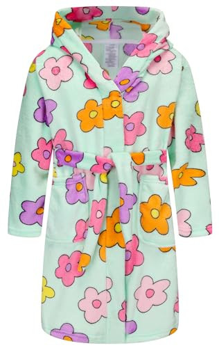 BTPEIHTD Kids Hooded Bathrobe Girls Soft Plush Hooded Flannel Pajamas Sleepwear Boys Spa Robe Aqua Rainbow Flower 11-12 Years | Amazon (US)