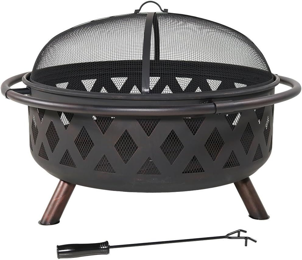 Sunnydaze 36" Crossweave Outdoor Fire Pit with Screen - Black | Amazon (US)