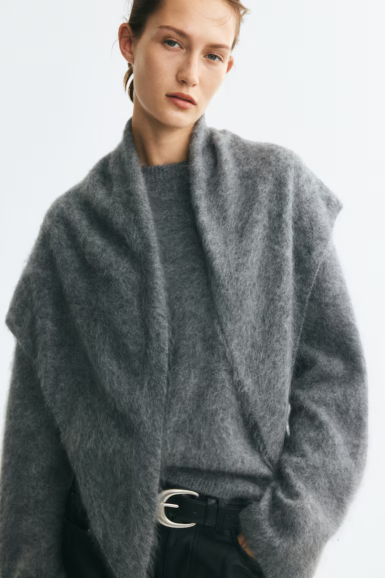 H & M - Brushed wool jumper with scarf - Dark Brown | H&M (UK, MY, IN, SG, PH, TW, HK)