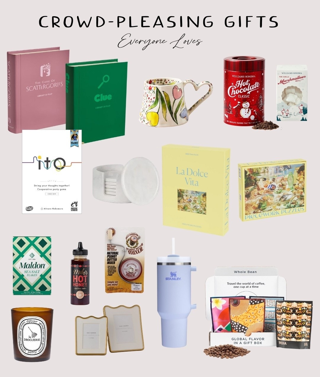 Easy crowd pleasing gifts everyone loves. The “you can’t go wrong with this” kind of gifts. 

#LTKGiftGuide #LTKHoliday