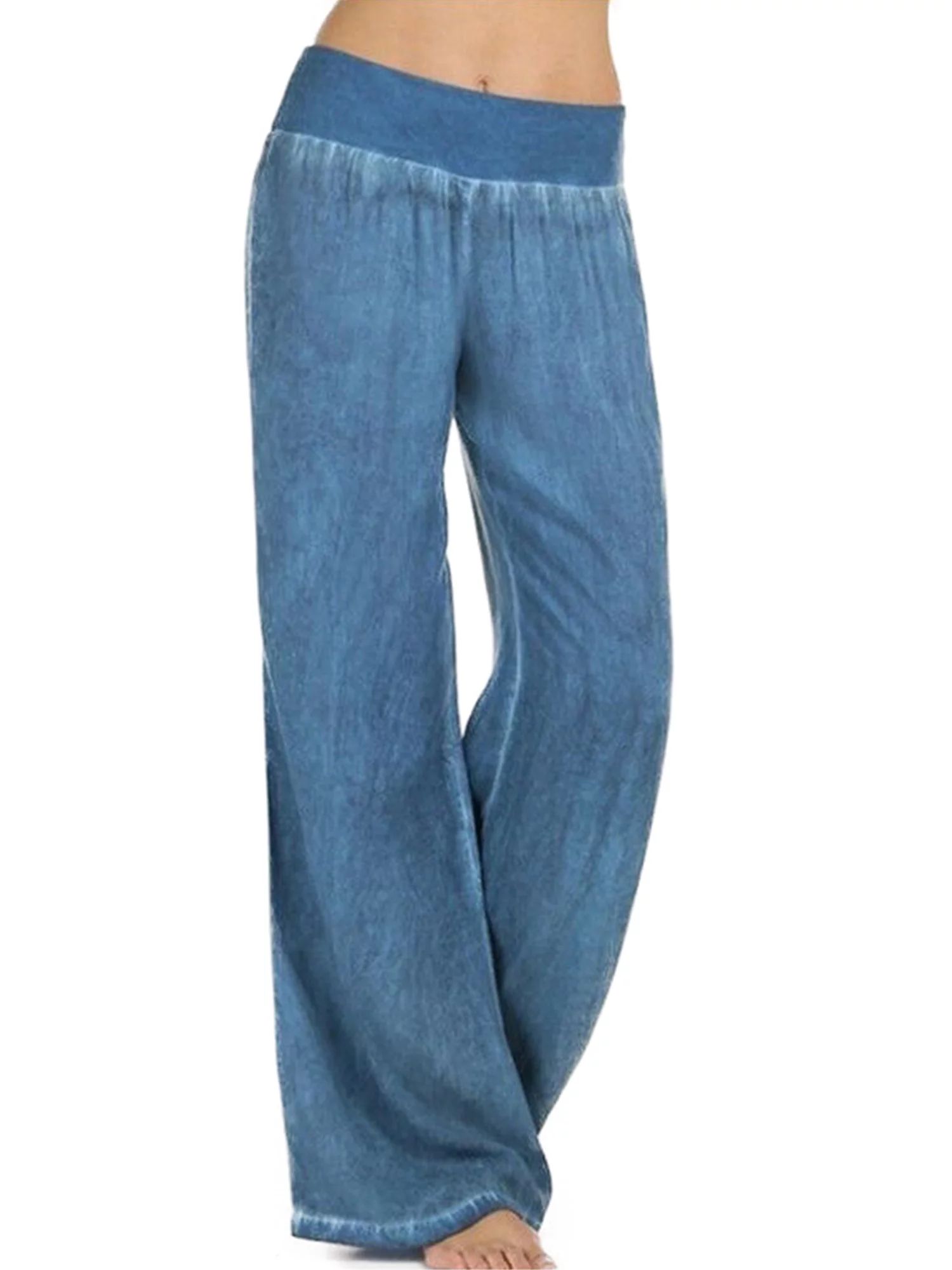 Women Denim Jeans Wide Leg Flare High Waist Casual Loose Trousers Palazzo Pants - Walmart.com | Walmart (US)