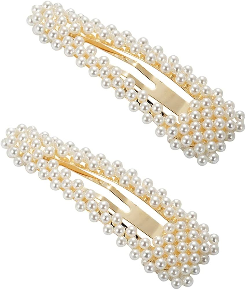 BlingKingdom 2pcs 3.3" Snap Pearl Large Hair Clips Pins Barrette Ties Hair for Bridesmaid Girls W... | Amazon (US)