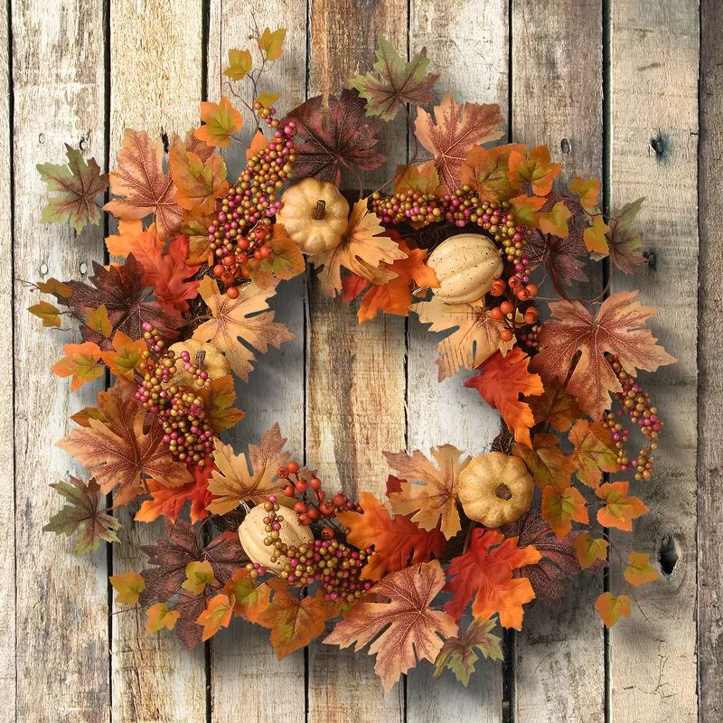 Harvest Maple Leaves 24" Polyester Wreath | Wayfair North America