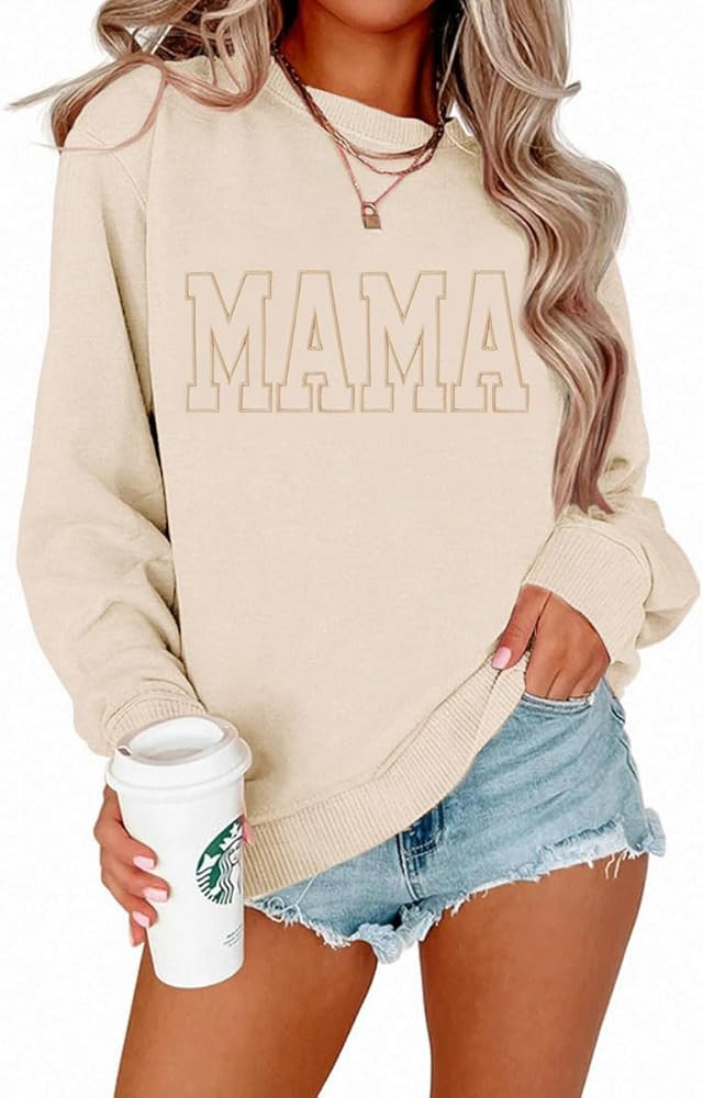 BOUTIKOME Mama Sweatshirt Women Funny Mama Letter Print Graphic Mom Life Long Sleeve Crewneck Pul... | Amazon (US)