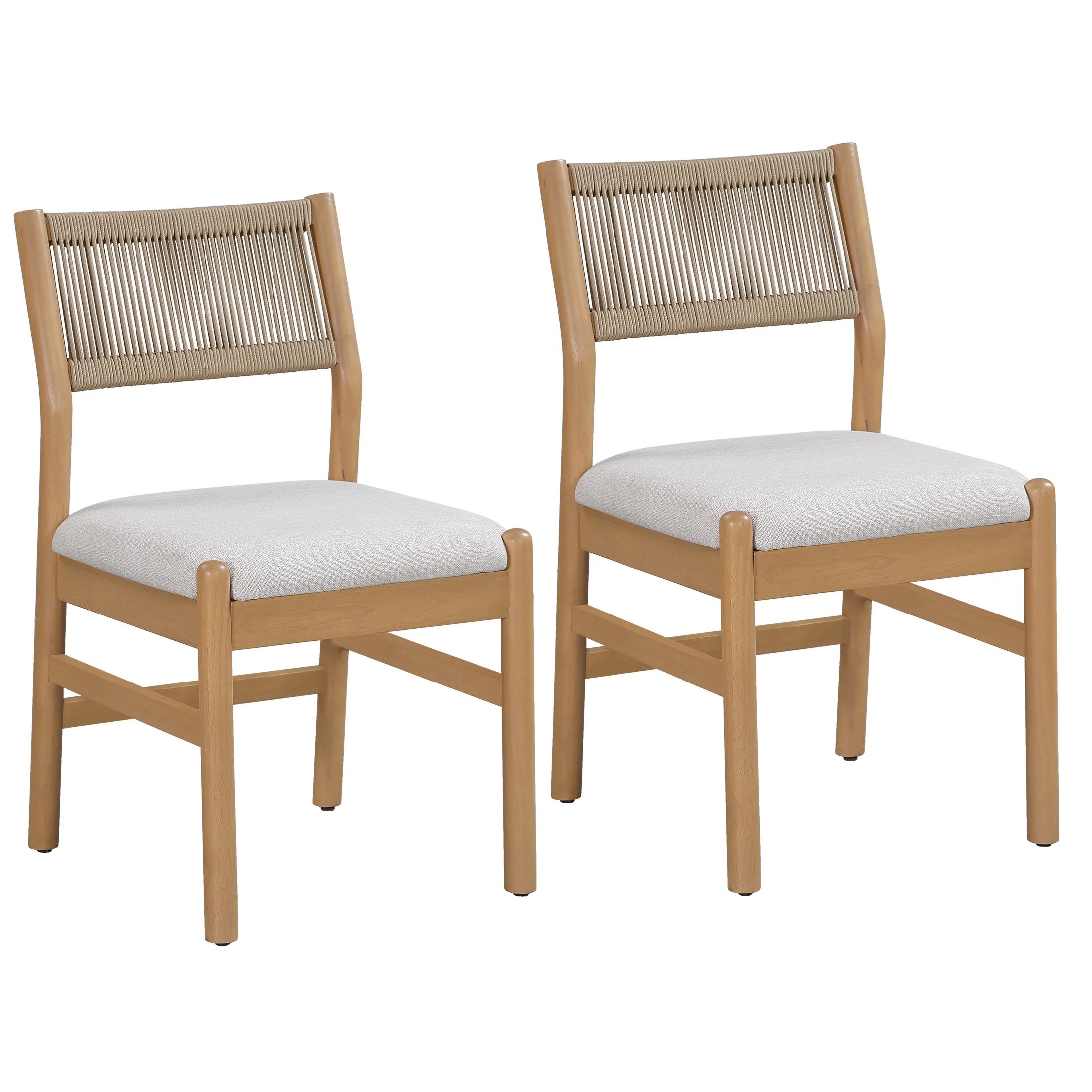 Better Homes & Gardens Lillian Fluted Dining Chairs 2 Pack, Pine Finish, Cream Color Seat and Rop... | Walmart (US)