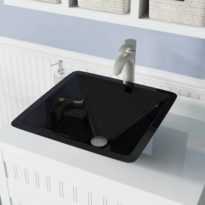 Glass Square Vessel Bathroom Sink with Faucet MR Direct Sink Finish: Black, Faucet Finish: Brushed N | Wayfair North America