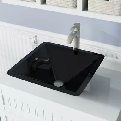 Glass Square Vessel Bathroom Sink with Faucet MR Direct Sink Finish: Black, Faucet Finish: Brushed N | Wayfair North America