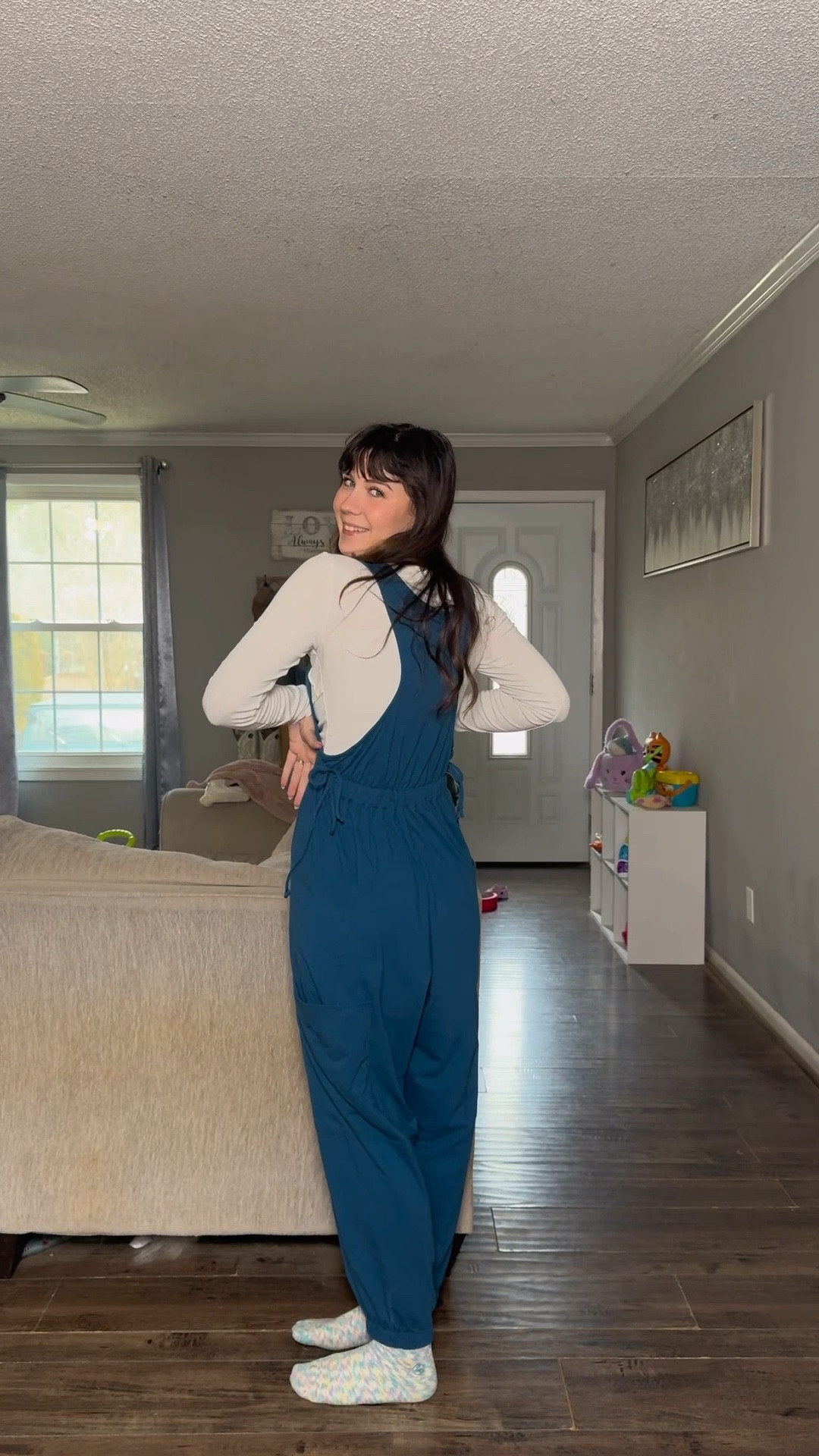 The jumpsuit that makes getting dressed feel easy 🤍 layered with a white long sleeve for that effortless, put-together look. Such a good everyday staple. Easy, comfy, sahm outfit for today! 

#LTKmomlife #LTKootd #LTKgrwm