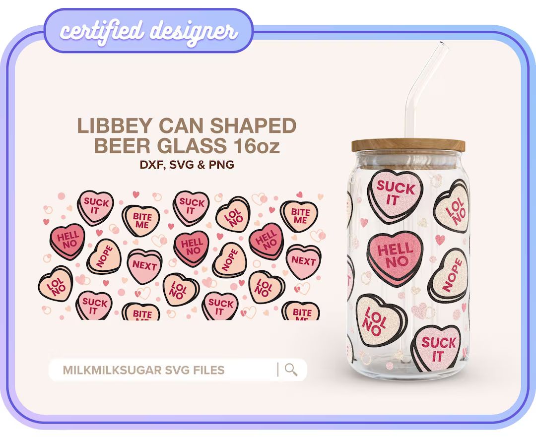 CANDY HEARTS 2.0  Conversation Hearts Svg Libbey 16oz Beer - Etsy | Etsy (US)