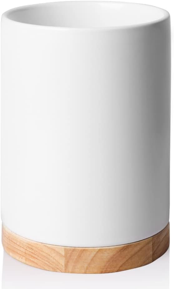 Sweejar Kitchen Utensil Holder with Wooden Bottom, 6.7" Ceramic Utensil Crock to Hold Spatulas fo... | Amazon (US)