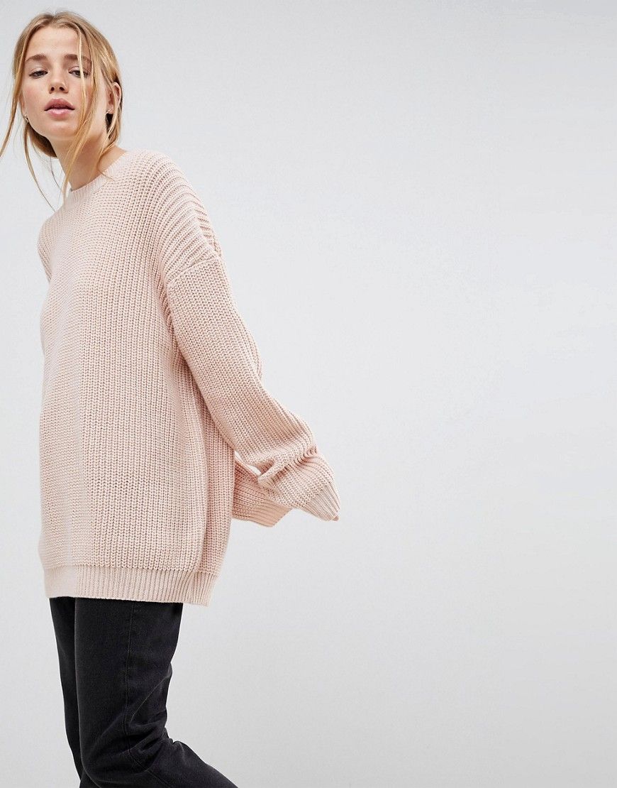 ASOS DESIGN boyfriend sweater in chunky rib - Pink | ASOS US