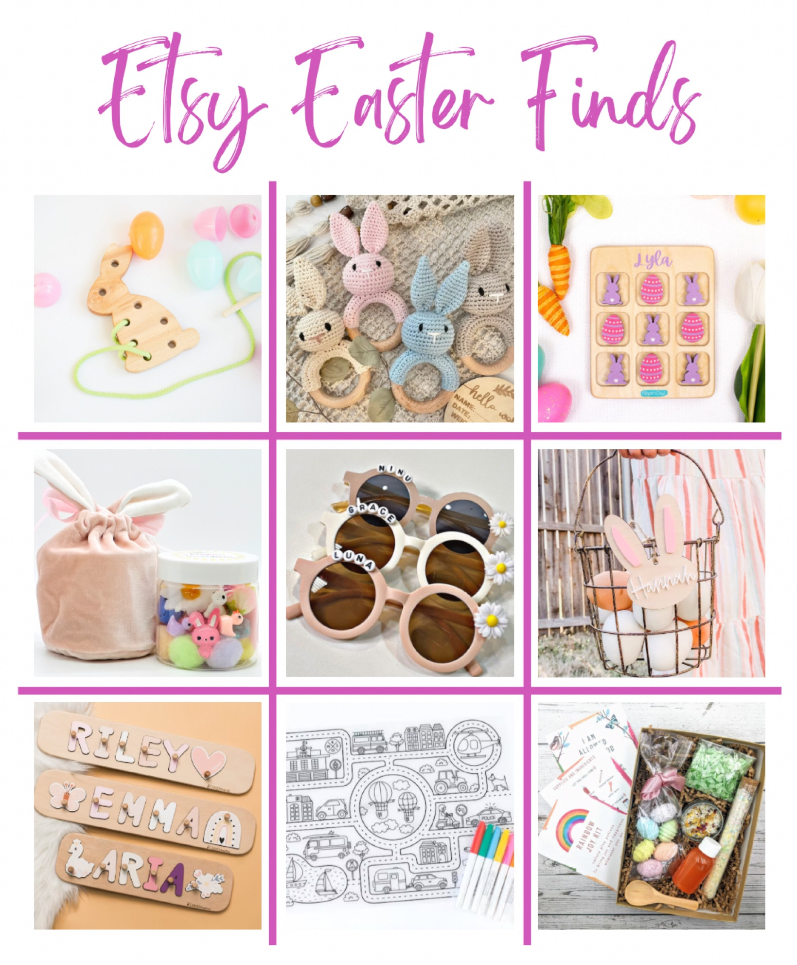 Etsy Easter Finds! I love supporting small shops and adding a few of these goodies to the kids baskets is a fun and easy way to do it! 

Follow @bubblesandbellylaughs for more!

Easter basket, toys for kids, bunny, toddler, baby, spring, toys

#LTKGiftGuide #LTKSeasonal #LTKkids