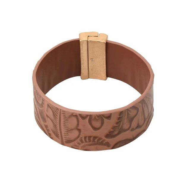 The Pioneer Woman - Adult Female Brown Faux Leather Embossed Gold-Tone Magnetic Bracelet | Walmart (US)