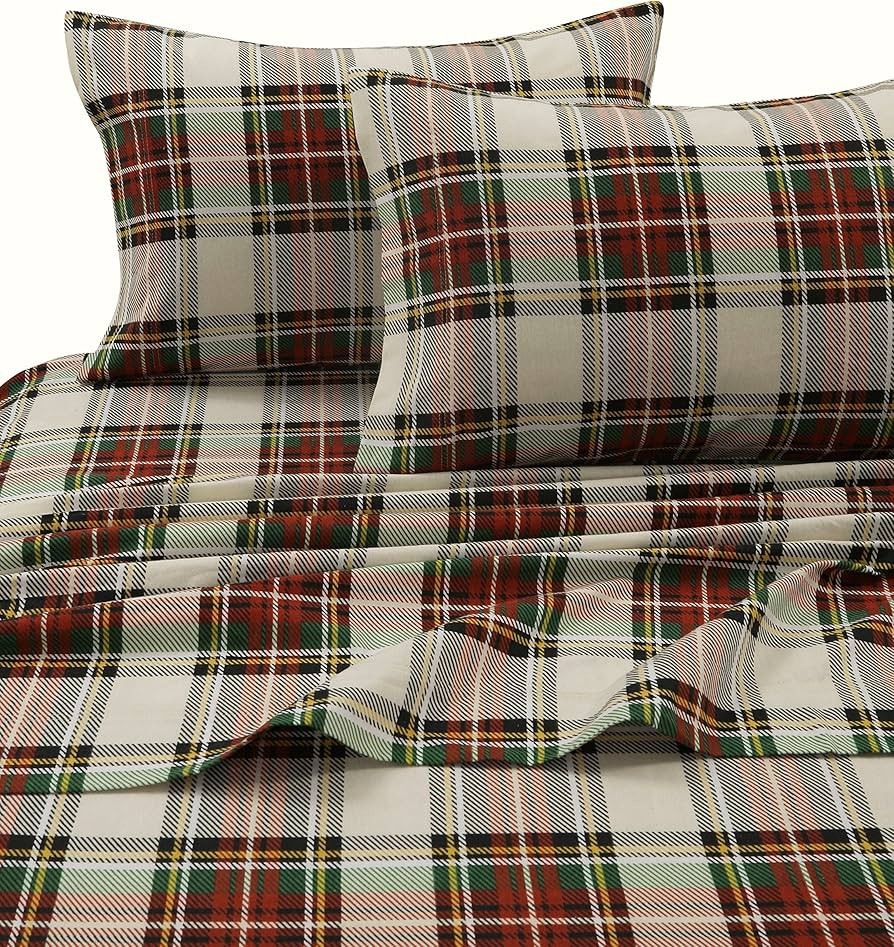 Charleston Plaid Printed Flannel 170-GSM Solid DP Sheet Set KING | Amazon (US)