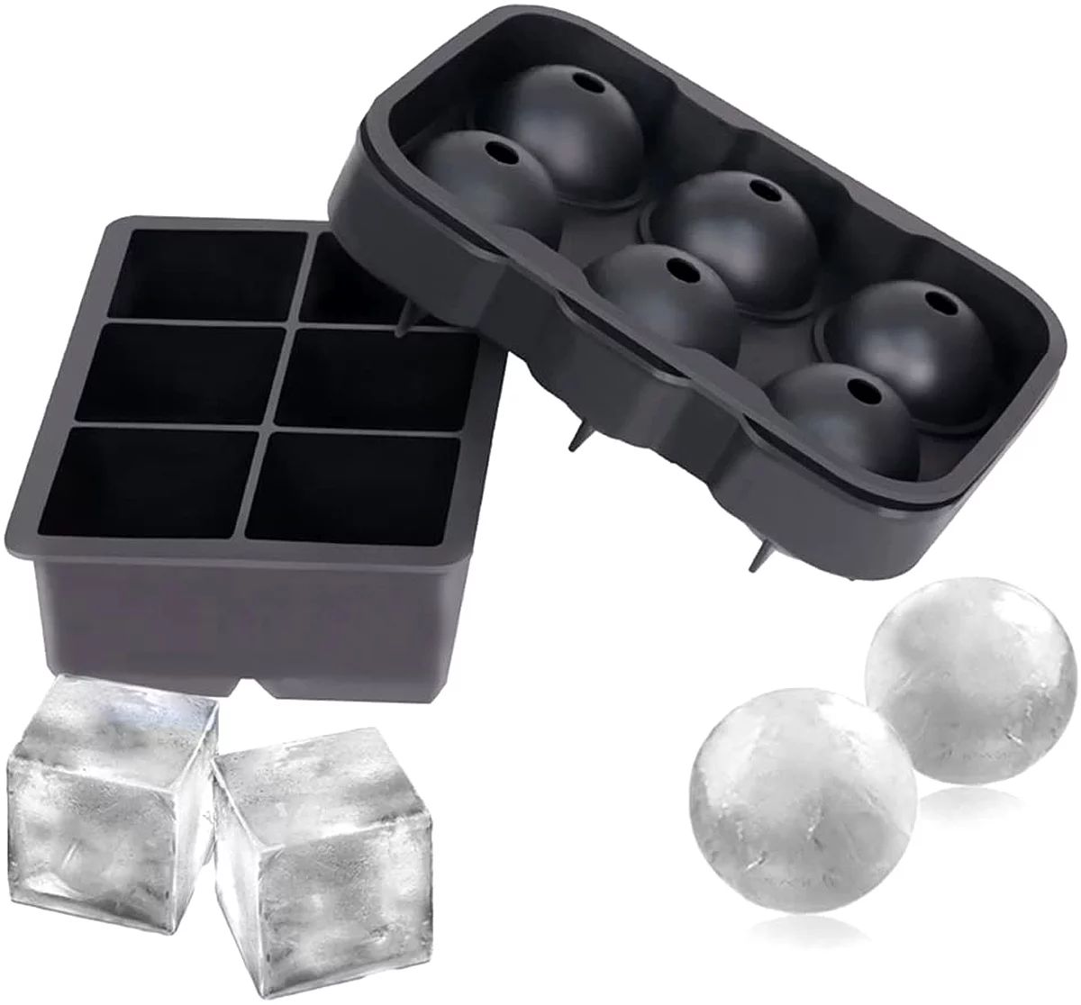 Ice Cube Trays (Set of 2), Silicone Sphere Whiskey Ice Ball Maker with Lids & Large Square Ice Cu... | Walmart (US)