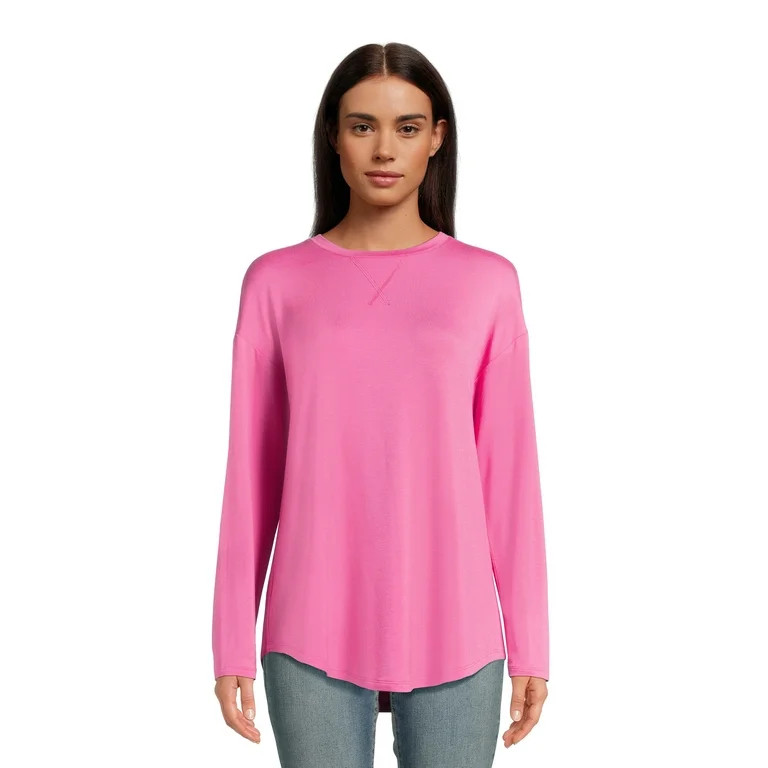 Time and Tru Women's Relaxed Fit Super Soft Knit Tunic Top with Long Sleeves, Sizes XS-XXXL | Walmart (US)