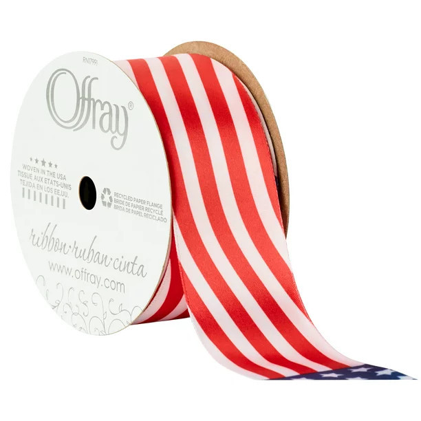 Offray Ribbon, Red White Blue 1 1/2 inch American Flag Satin Ribbon for Sewing, Crafts, and Gifti... | Walmart (US)