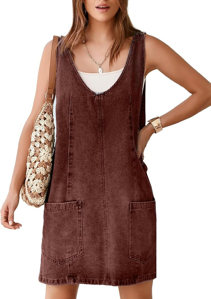 BerryGo Women's Denim V Neck Sleeveless Overall Dress Casual Mini Pinafore Dress Short Jumper Jea... | Amazon (US)