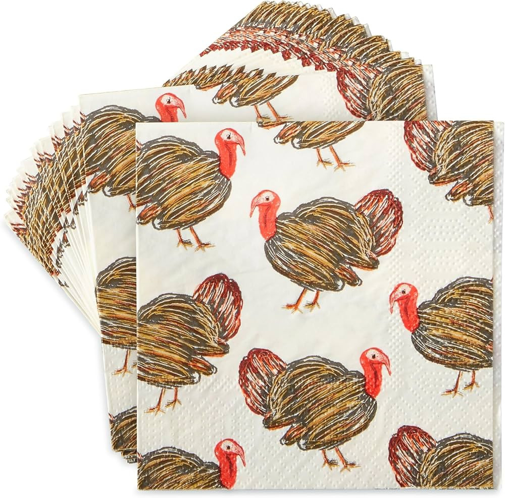 100 Pack Turkey Thanksgiving Cocktail Napkins for Party Supplies (5 x 5 In) | Amazon (US)