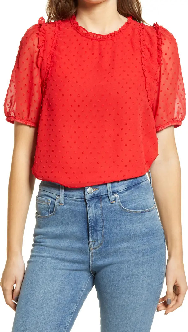 Puff Sleeve Swiss Dot Chiffon Top | Nordstrom