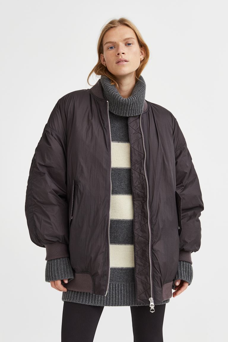 Oversized down jacket - Dark brown - Ladies | H&M US | H&M (US)