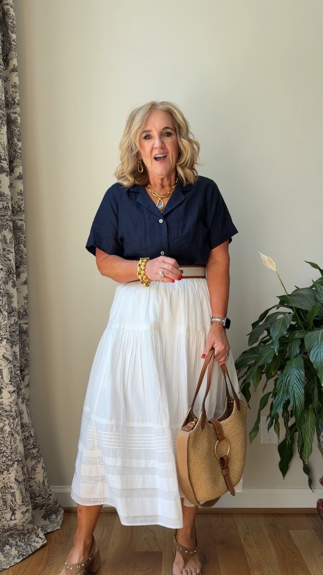 White skirt size medium short 
Navy linen top medium 
Belt med 
Bag 10% off with code NANETTE
Julie Vos sample sale necklace earrings and bracelets!

#LTKOver40 #LTKootd #LTKMidsize