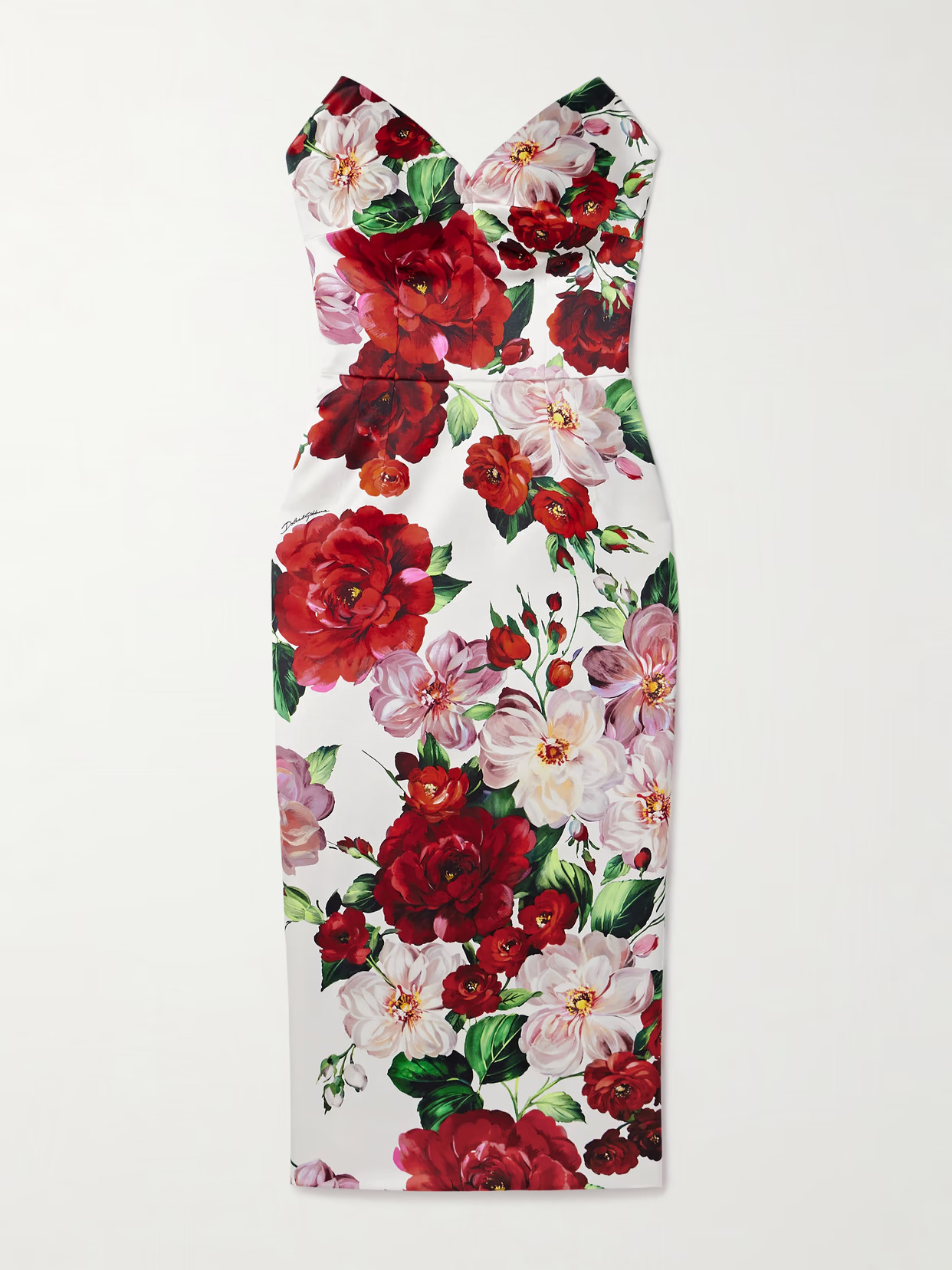 Dolce & Gabbana - Strapless Floral-print Satin Bustier Midi Dress - Red | NET-A-PORTER (US)